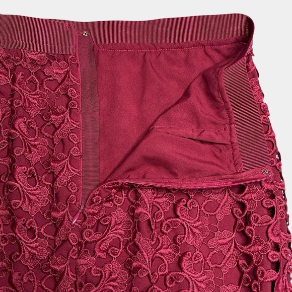 Ann Taylor Womens Embroidered Lace Overlay Skirt Size 4P Petite Dark Red NEW - Picture 5 of 13